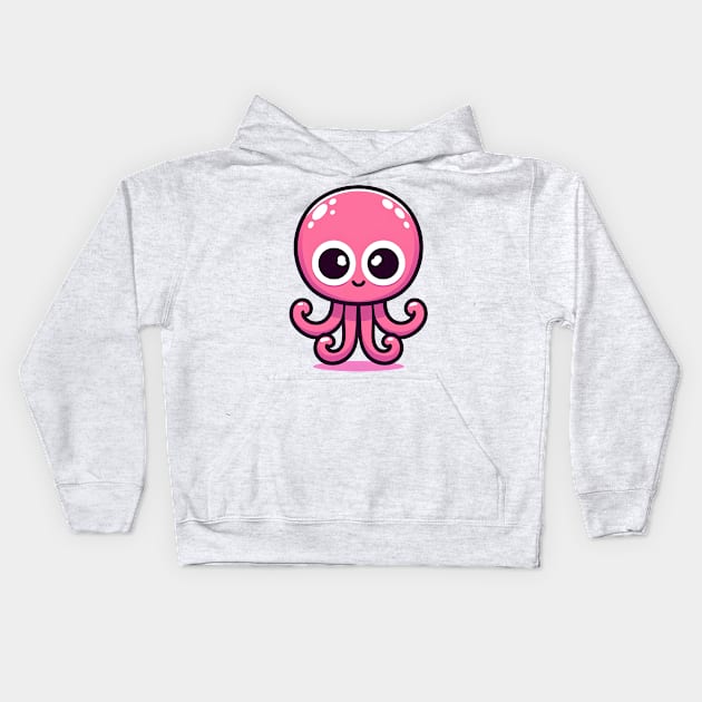Pink funny octopus Kids Hoodie by T-Shirt Paradise